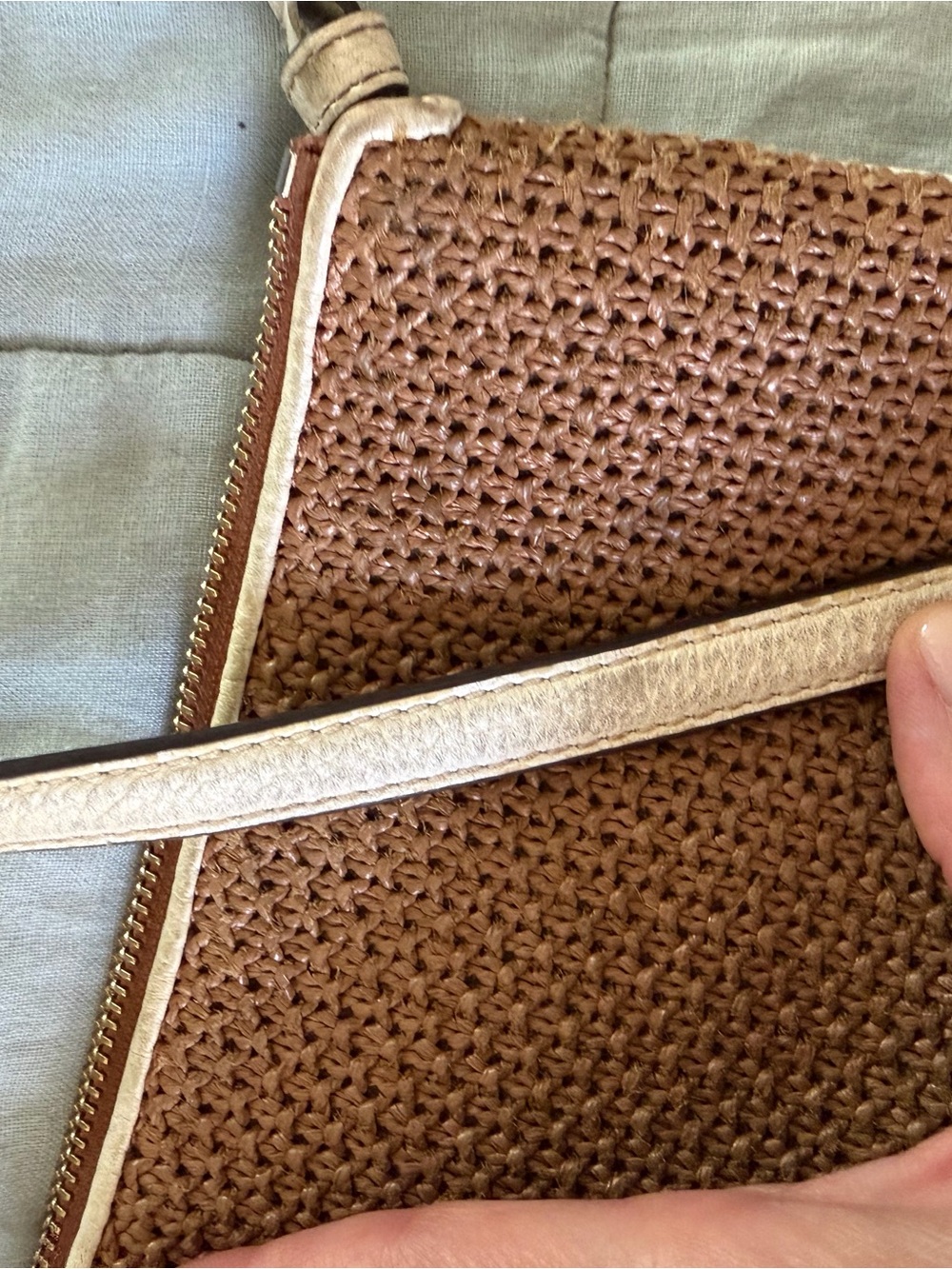 Kate Spade Straw Raffia Crossbody Tan Cream Leather Trim - Picture 5 of 8